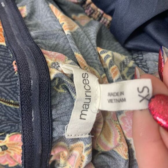 Floral Tube Top Jumpsuit Tie Waist Crop Leg Navy XS (1o1) - Picture 7 of 9